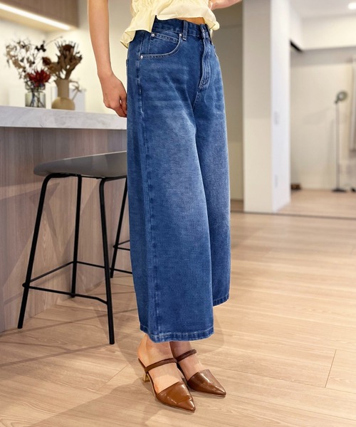 リップド ワイドデニム S〜3XL クロップド セール】クロップドワイドデニムパンツ（デニムパンツ