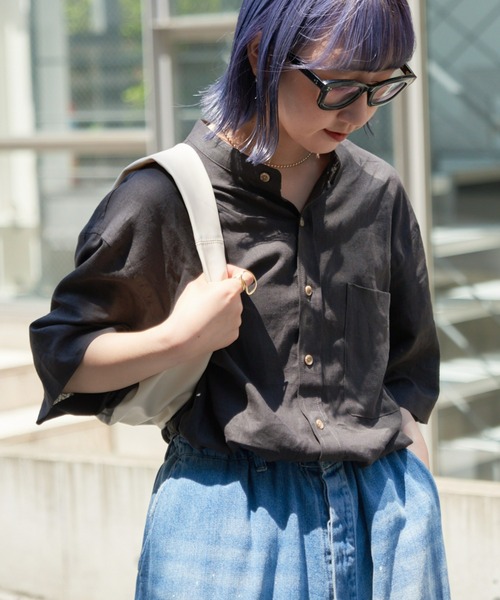 CIAOPANIC TYPY（チャオパニックティピー）の「ウォッシャブルリネンバンドカラー半袖シャツ（シャツ/ブラウス・メンズ・チャコールグレー/グリーン/ベージュ系その他/サーモンピンク/ネイビー/サックスブルー/オレンジ/ブルー・MEDIUM/LARGE）」の16枚目の写真