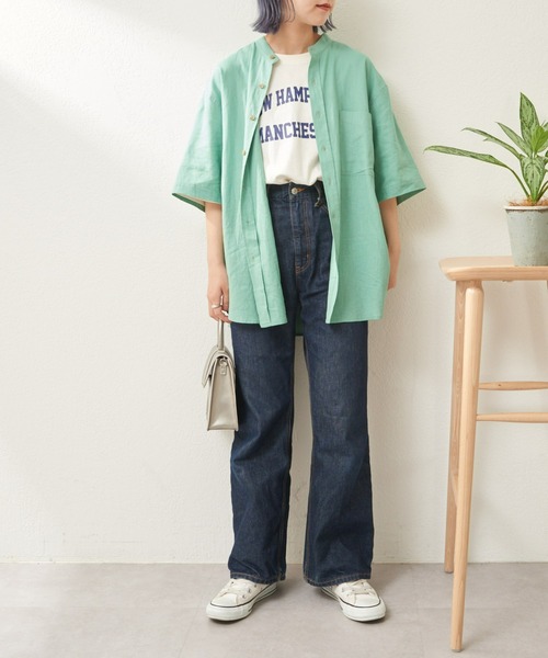 CIAOPANIC TYPY（チャオパニックティピー）の「ウォッシャブルリネンバンドカラー半袖シャツ（シャツ/ブラウス・メンズ・チャコールグレー/グリーン/ベージュ系その他/サーモンピンク/ネイビー/サックスブルー/オレンジ/ブルー・MEDIUM/LARGE）」の19枚目の写真