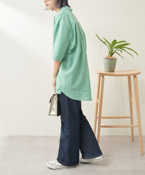 CIAOPANIC TYPY（チャオパニックティピー）の「ウォッシャブルリネンバンドカラー半袖シャツ（シャツ/ブラウス・メンズ・チャコールグレー/グリーン/ベージュ系その他/サーモンピンク/ネイビー/サックスブルー/オレンジ/ブルー・MEDIUM/LARGE）」の12枚目の写真