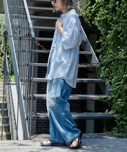 CIAOPANIC TYPY（チャオパニックティピー）の「ウォッシャブルリネンバンドカラー半袖シャツ（シャツ/ブラウス・メンズ・チャコールグレー/グリーン/ベージュ系その他/サーモンピンク/ネイビー/サックスブルー/オレンジ/ブルー・MEDIUM/LARGE）」の13枚目の写真