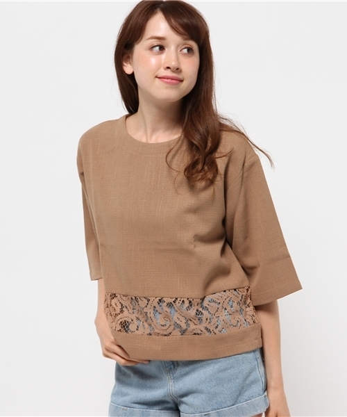 OUTLET（アウトレット）の「【mystic】Omekashi 裾レース切替プルオーバー（シャツ/ブラウス・レディース・ブラック/キャメル/イエロー・FREE）」の3枚目の写真