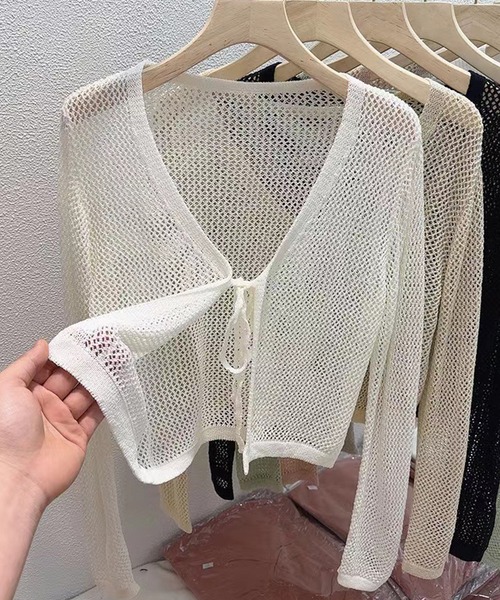 aimoha（アイモハ）の「シアー　編みカーディガン紫外線対策 (SS)（カーディガン/ボレロ・レディース・ピンク/イエロー/ホワイト/ベージュ/ブラック/グリーン・FREE）」の2枚目の写真