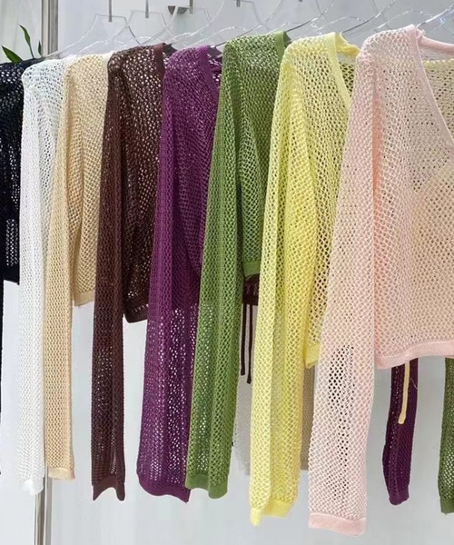 aimoha（アイモハ）の「シアー　編みカーディガン紫外線対策 (SS)（カーディガン/ボレロ・レディース・ピンク/イエロー/ホワイト/ベージュ/ブラック/グリーン・FREE）」の6枚目の写真