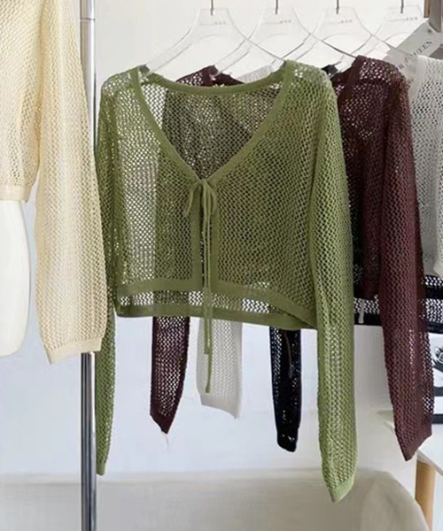 aimoha（アイモハ）の「シアー　編みカーディガン紫外線対策 (SS)（カーディガン/ボレロ・レディース・ピンク/イエロー/ホワイト/ベージュ/ブラック/グリーン・FREE）」の5枚目の写真