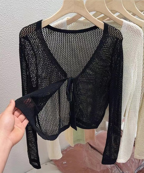 aimoha（アイモハ）の「シアー　編みカーディガン紫外線対策 (SS)（カーディガン/ボレロ・レディース・ピンク/イエロー/ホワイト/ベージュ/ブラック/グリーン・FREE）」の3枚目の写真