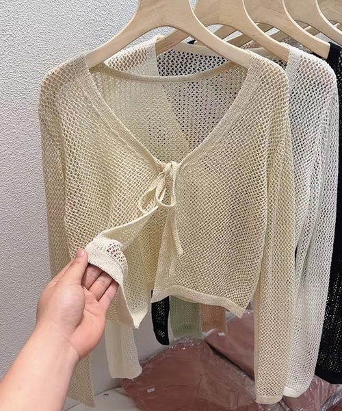 aimoha（アイモハ）の「シアー　編みカーディガン紫外線対策 (SS)（カーディガン/ボレロ・レディース・ピンク/イエロー/ホワイト/ベージュ/ブラック/グリーン・FREE）」の14枚目の写真