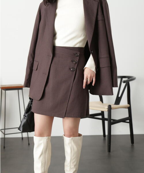 FREE'S MART（フリーズマート）の「◆＜セットアップ対応＞ラップミニスカート（スカート・レディース・ブラウン/グレー系その他/ブラック/ブラウン系その他・MEDIUM/SMALL）」の4枚目の写真