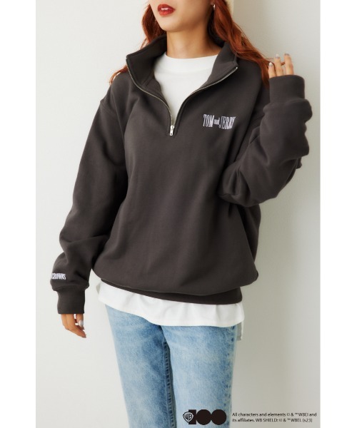 RODEO CROWNS WIDE BOWL（ロデオクラウンズワイドボウル）の「WB T&Jハーフジップトップス（スウェット・レディース・チャコールグレー/オフホワイト/グレー×ホワイト・FREE）」の4枚目の写真