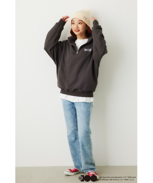 RODEO CROWNS WIDE BOWL（ロデオクラウンズワイドボウル）の「WB T&Jハーフジップトップス（スウェット・レディース・チャコールグレー/オフホワイト/グレー×ホワイト・FREE）」の9枚目の写真