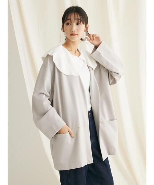 CRAFT STANDARD BOUTIQUE（クラフトスタンダードブティック）の「ポンチノーカラージャケット（その他アウター・レディース・チャコールグレー/ライトグレー/パープル・FREE）」の9枚目の写真