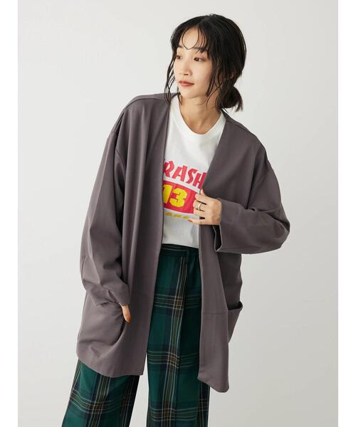 CRAFT STANDARD BOUTIQUE（クラフトスタンダードブティック）の「ポンチノーカラージャケット（その他アウター・レディース・チャコールグレー/ライトグレー/パープル・FREE）」の4枚目の写真