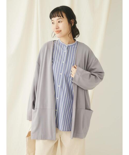 CRAFT STANDARD BOUTIQUE（クラフトスタンダードブティック）の「ポンチノーカラージャケット（その他アウター・レディース・チャコールグレー/ライトグレー/パープル・FREE）」の7枚目の写真