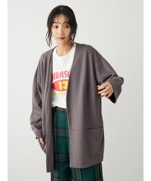 CRAFT STANDARD BOUTIQUE（クラフトスタンダードブティック）の「ポンチノーカラージャケット（その他アウター・レディース・チャコールグレー/ライトグレー/パープル・FREE）」の12枚目の写真