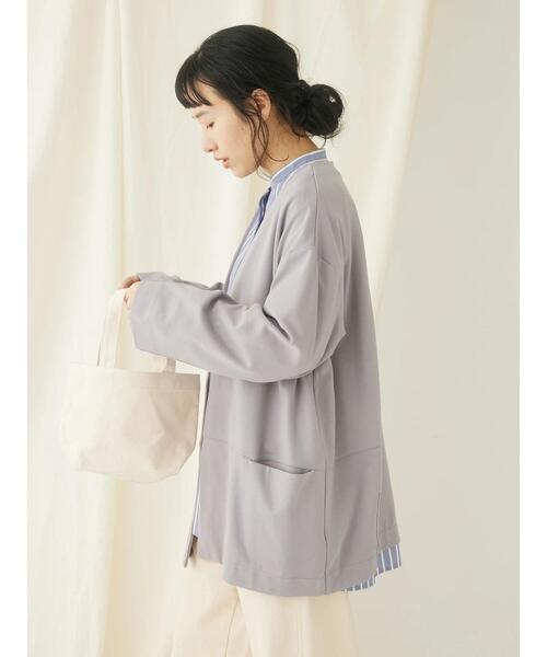 CRAFT STANDARD BOUTIQUE（クラフトスタンダードブティック）の「ポンチノーカラージャケット（その他アウター・レディース・チャコールグレー/ライトグレー/パープル・FREE）」の5枚目の写真