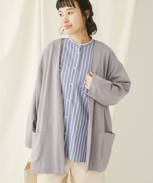 CRAFT STANDARD BOUTIQUE（クラフトスタンダードブティック）の「ポンチノーカラージャケット（その他アウター・レディース・チャコールグレー/ライトグレー/パープル・FREE）」の3枚目の写真