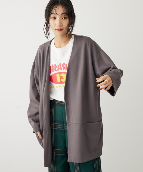 CRAFT STANDARD BOUTIQUE（クラフトスタンダードブティック）の「ポンチノーカラージャケット（その他アウター・レディース・チャコールグレー/ライトグレー/パープル・FREE）」の2枚目の写真