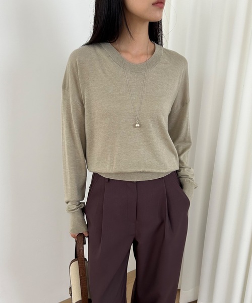 Didot.showroom(ディドット ショールーム)の「ラウンドUネックシアーニット(ニット/セーター・レディース・ホワイト/ベージュ/ブルー/クリーム/ブラック・FREE)」の4枚目の写真