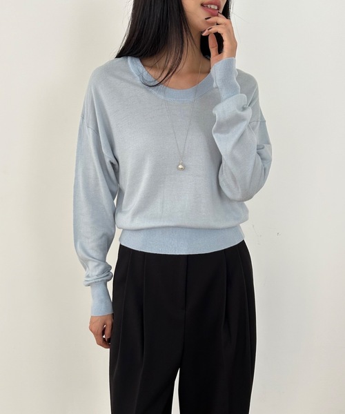 Didot.showroom(ディドット ショールーム)の「ラウンドUネックシアーニット(ニット/セーター・レディース・ホワイト/ベージュ/ブルー/クリーム/ブラック・FREE)」の5枚目の写真