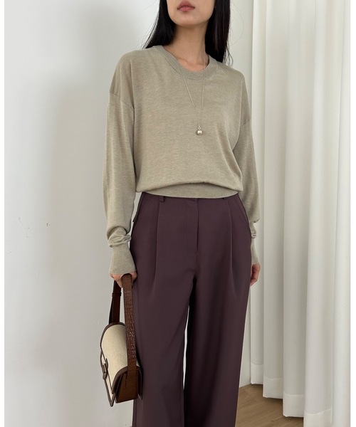 Didot.showroom(ディドット ショールーム)の「ラウンドUネックシアーニット(ニット/セーター・レディース・ホワイト/ベージュ/ブルー/クリーム/ブラック・FREE)」の9枚目の写真