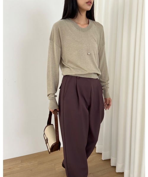 Didot.showroom(ディドット ショールーム)の「ラウンドUネックシアーニット(ニット/セーター・レディース・ホワイト/ベージュ/ブルー/クリーム/ブラック・FREE)」の14枚目の写真