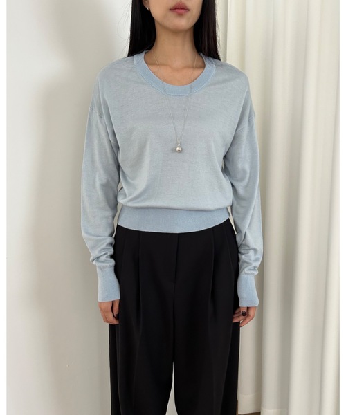 Didot.showroom(ディドット ショールーム)の「ラウンドUネックシアーニット(ニット/セーター・レディース・ホワイト/ベージュ/ブルー/クリーム/ブラック・FREE)」の19枚目の写真