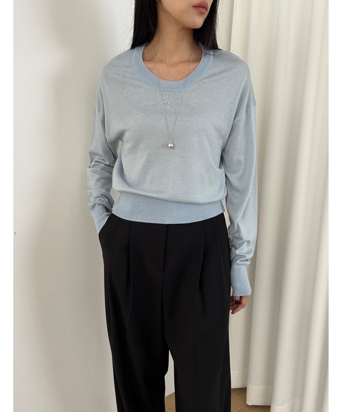 Didot.showroom(ディドット ショールーム)の「ラウンドUネックシアーニット(ニット/セーター・レディース・ホワイト/ベージュ/ブルー/クリーム/ブラック・FREE)」の21枚目の写真