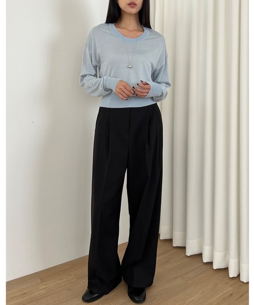 Didot.showroom(ディドット ショールーム)の「ラウンドUネックシアーニット(ニット/セーター・レディース・ホワイト/ベージュ/ブルー/クリーム/ブラック・FREE)」の22枚目の写真