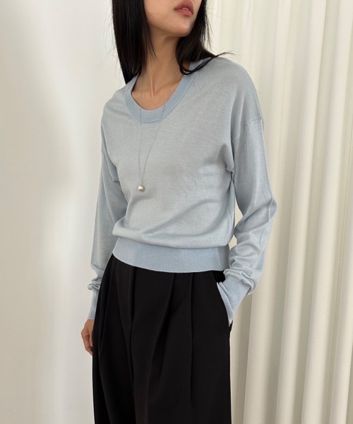 Didot.showroom(ディドット ショールーム)の「ラウンドUネックシアーニット(ニット/セーター・レディース・ホワイト/ベージュ/ブルー/クリーム/ブラック・FREE)」の20枚目の写真