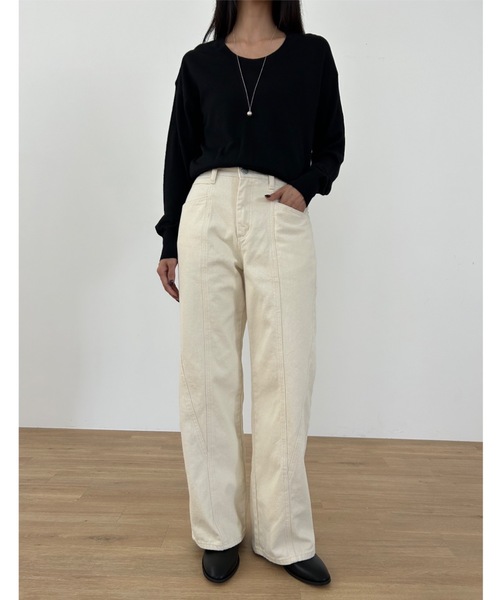 Didot.showroom(ディドット ショールーム)の「ラウンドUネックシアーニット(ニット/セーター・レディース・ホワイト/ベージュ/ブルー/クリーム/ブラック・FREE)」の7枚目の写真