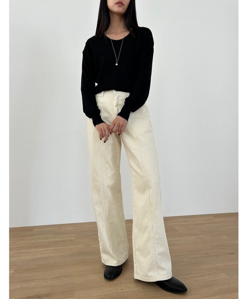 Didot.showroom(ディドット ショールーム)の「ラウンドUネックシアーニット(ニット/セーター・レディース・ホワイト/ベージュ/ブルー/クリーム/ブラック・FREE)」の8枚目の写真