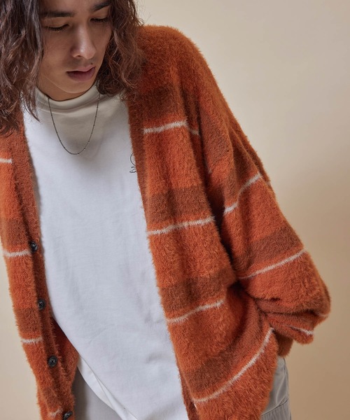 re_k by JUNRED（レクバイジュンレッド）の「re_k by JUNRED / シャギーボーダールーズニットカーディガン（カーディガン/ボレロ・メンズ・グリーン/ブルー/キャメル・L/M/S）」の17枚目の写真