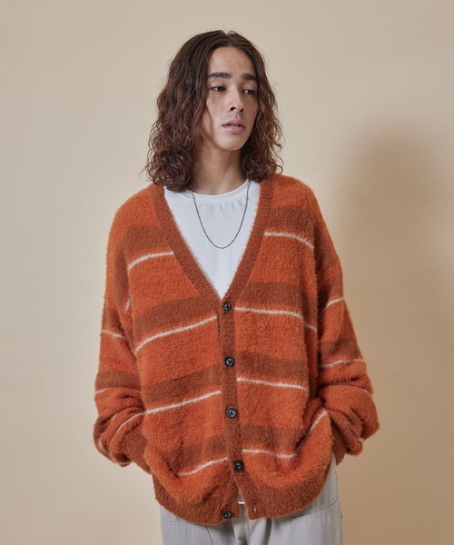 re_k by JUNRED（レクバイジュンレッド）の「re_k by JUNRED / シャギーボーダールーズニットカーディガン（カーディガン/ボレロ・メンズ・グリーン/ブルー/キャメル・L/M/S）」の9枚目の写真