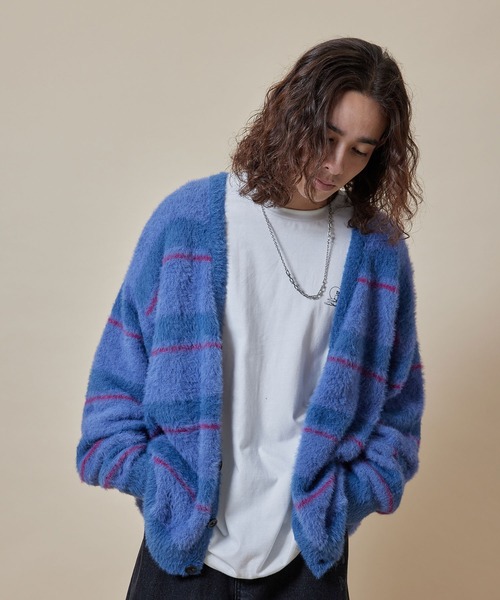 re_k by JUNRED（レクバイジュンレッド）の「re_k by JUNRED / シャギーボーダールーズニットカーディガン（カーディガン/ボレロ・メンズ・グリーン/ブルー/キャメル・L/M/S）」の18枚目の写真