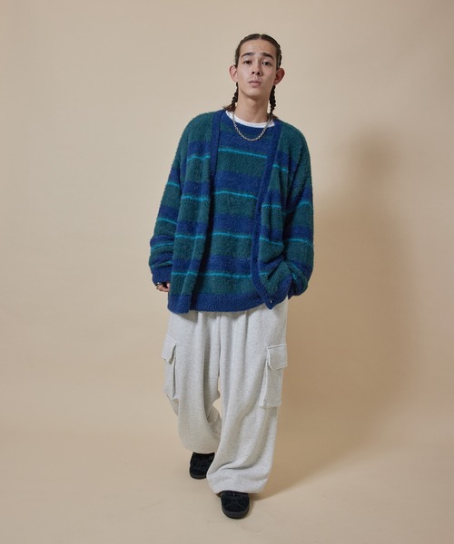 re_k by JUNRED（レクバイジュンレッド）の「re_k by JUNRED / シャギーボーダールーズニットカーディガン（カーディガン/ボレロ・メンズ・グリーン/ブルー/キャメル・L/M/S）」の21枚目の写真