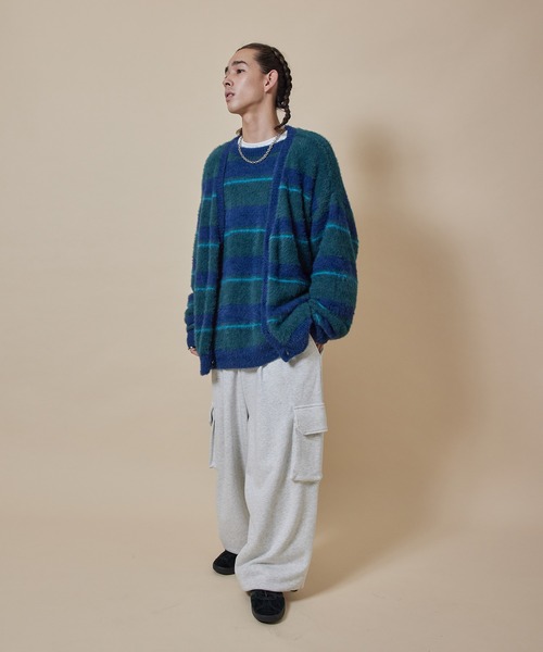 re_k by JUNRED（レクバイジュンレッド）の「re_k by JUNRED / シャギーボーダールーズニットカーディガン（カーディガン/ボレロ・メンズ・グリーン/ブルー/キャメル・L/M/S）」の5枚目の写真