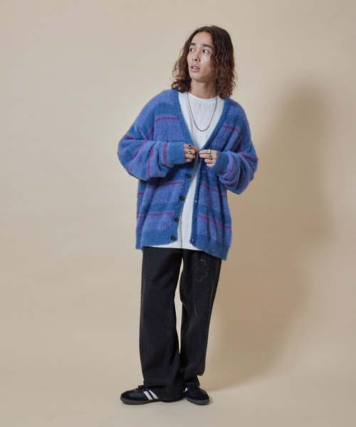 re_k by JUNRED（レクバイジュンレッド）の「re_k by JUNRED / シャギーボーダールーズニットカーディガン（カーディガン/ボレロ・メンズ・グリーン/ブルー/キャメル・L/M/S）」の13枚目の写真