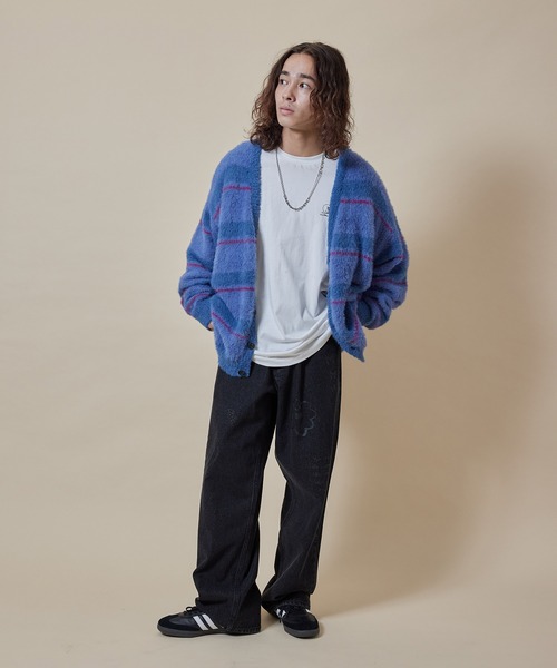 re_k by JUNRED（レクバイジュンレッド）の「re_k by JUNRED / シャギーボーダールーズニットカーディガン（カーディガン/ボレロ・メンズ・グリーン/ブルー/キャメル・L/M/S）」の8枚目の写真