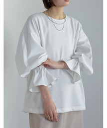 異素材切り替えキャンディースリーブ裏毛トップス