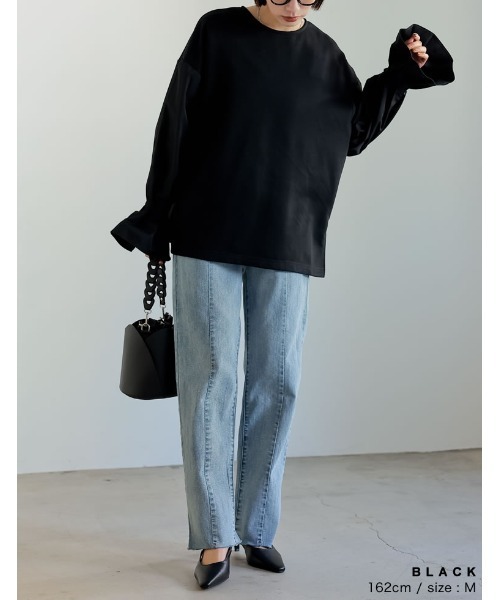 Re:EDIT(リエディ)の「異素材切り替えキャンディースリーブ裏毛トップス(スウェット・レディース・ブラック/ホワイト・MEDIUM/LARGE)」の13枚目の写真