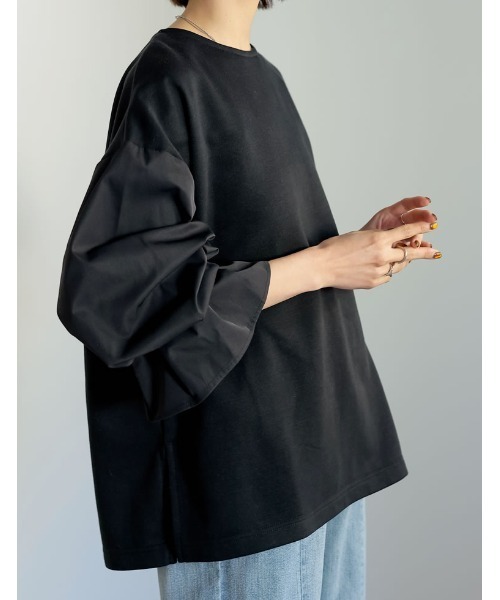 Re:EDIT(リエディ)の「異素材切り替えキャンディースリーブ裏毛トップス(スウェット・レディース・ブラック/ホワイト・MEDIUM/LARGE)」の14枚目の写真