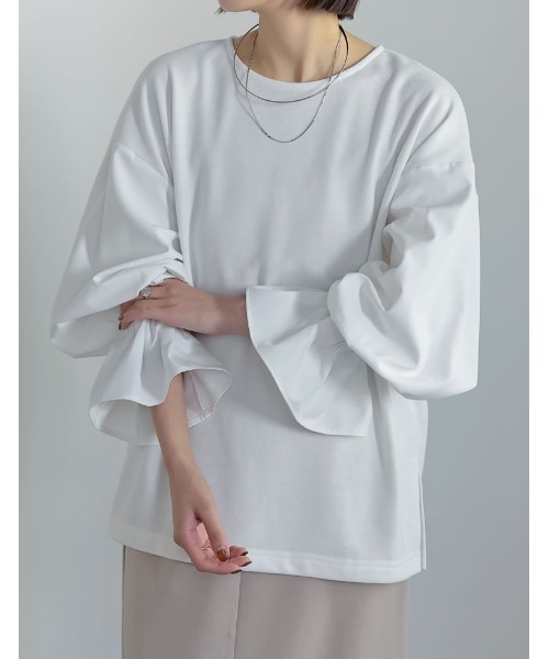 Re:EDIT(リエディ)の「異素材切り替えキャンディースリーブ裏毛トップス(スウェット・レディース・ブラック/ホワイト・MEDIUM/LARGE)」の17枚目の写真