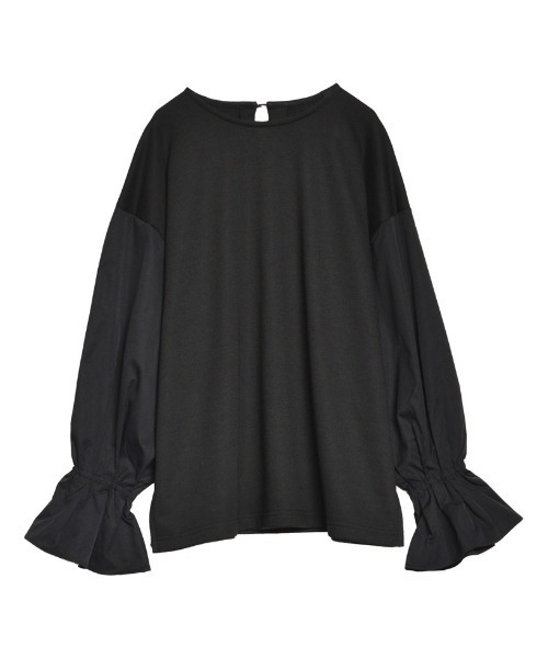 Re:EDIT(リエディ)の「異素材切り替えキャンディースリーブ裏毛トップス(スウェット・レディース・ブラック/ホワイト・MEDIUM/LARGE)」の4枚目の写真