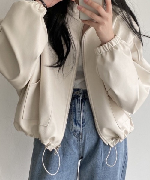 おしゃれスタ(オシャレスタ)の「ダブルジッパー合成皮革ブルゾン(ブルゾン・レディース・ブラック/アイボリー・XL/M/L/S)」の3枚目の写真