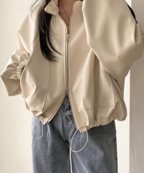 おしゃれスタ(オシャレスタ)の「ダブルジッパー合成皮革ブルゾン(ブルゾン・レディース・ブラック/アイボリー・XL/M/L/S)」の4枚目の写真