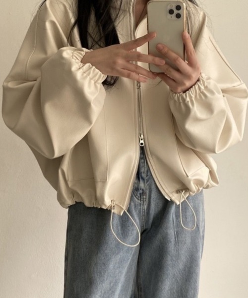 おしゃれスタ(オシャレスタ)の「ダブルジッパー合成皮革ブルゾン(ブルゾン・レディース・ブラック/アイボリー・XL/M/L/S)」の6枚目の写真