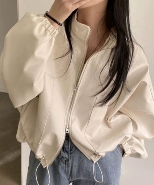 おしゃれスタ(オシャレスタ)の「ダブルジッパー合成皮革ブルゾン(ブルゾン・レディース・ブラック/アイボリー・XL/M/L/S)」の8枚目の写真