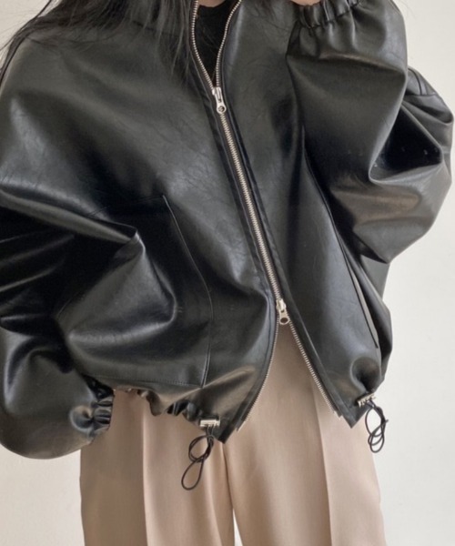 おしゃれスタ(オシャレスタ)の「ダブルジッパー合成皮革ブルゾン(ブルゾン・レディース・ブラック/アイボリー・XL/M/L/S)」の9枚目の写真