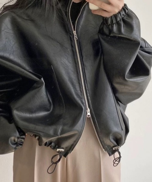 おしゃれスタ(オシャレスタ)の「ダブルジッパー合成皮革ブルゾン(ブルゾン・レディース・ブラック/アイボリー・XL/M/L/S)」の12枚目の写真