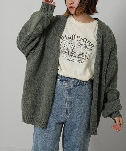 ZIP FIVE(ジップファイブ)の「モヘアライク ボリューム袖 ビックサイズ ニットカーディガン(カーディガン/ボレロ・レディース・ネイビー/カーキ/ブルー/ブラック・MEDIUM/LARGE)」の20枚目の写真